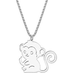 Stainless Steel 18K Gold Silver Plated Cute Monkey Necklace for Women Girls Animal Orangutans Pendant Jewelry for Gifts Party