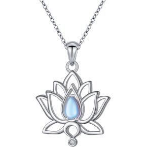 925 Sterling Silver Lotus Flower Necklace Moonstone Lotus Pendant for Women Lotus Jewelry Gift for Birthday Christmas in Kuwait