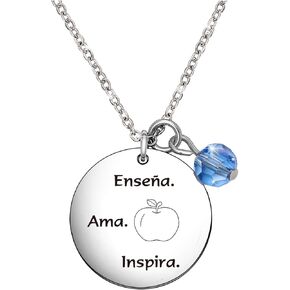 De&ai Teachers in Spanish Apple Necklace, Spanish Teacher Appreciation Gift, Enseña Ama Inspira Necklace