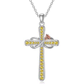 TwoAnts Cross Necklace for Women Sterling Silver Birthstone Pendant Necklace Rose Flower Infinity Cross Necklace Christian Religious Jewelry Birthday Gifts for Women Girls Daughter Friends