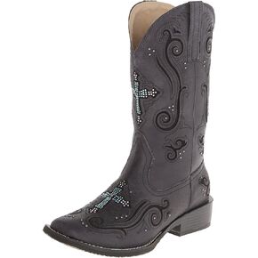 ROPER Womens Faith Rhinestone Square Toe Casual Boots Mid Calf Low Heel 1-2" - Brown - Size 8.5 B