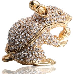 Waltz&F White diamond golden mouse Hand-Painted Trinket Box Animal Jewelrybox Figurine Collectible Ring Holder
