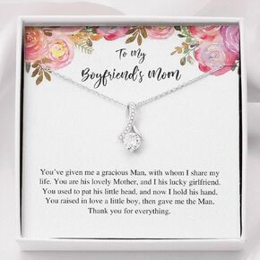 Boyfriends Mom Necklace with Message Card, Jewelry Birthday Gift, Boyfriend Mom Gift Personalized, Custom Necklace for Women, 14k White Gold