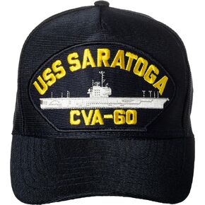 United States Navy USS Saratoga CVA-60 Supercarrier Ship Emblem Patch Hat Navy Blue Baseball Cap