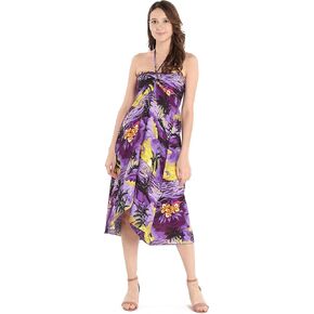 Women's Hawaiian Luau Halter Floral Print Halter Dress in Hibiscus Patterns