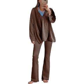 ليانلايف طقم ملابس للنساء مكون من قطعتين مكون من تي شيرتات كبيرة الحجم وبنطلون واسع واسع الاكمام طويل قابل للعكس in Kuwait