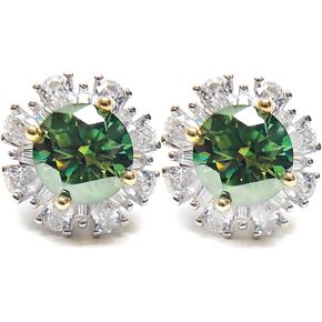 S925 Silver Stud Earring Jewelry 1+1 Carat Green Moissanite Mother Ear Stud Anniversary Party for Women Gift with Gift Box