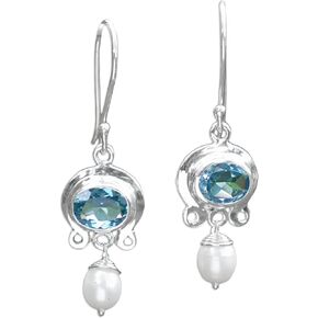 NOVICA Artisan Handcrafted Cultured Freshwater Pearl Blue Topaz Dangle Earrings | Pearl Silver Sterling Sky Fantasy Dangle Earrings | Gemstone Birthstone Themed Earrings Topaz Wedding Bridal Earrings