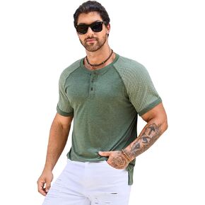 قمصان LONGBIDA الرجالية من Henley قمصان راجلان بأكمام قصيرة كاجوال وأزرار قطنية in Kuwait