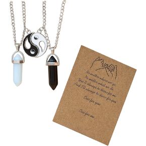 2Pcs Hexagonal Crystal Bead Love Heart Pendant Necklace Set for Women Girl Men Boy Teen Engraved Best Friends Forever Gemstone Puzzle Necklace Friendship Jewelry Gift