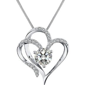 Rejoy24 Heart Pendant Necklace Brass Platinum Plated Rhinestone for Women Wife Sister Girls Daughter Mother Friend Christmas Valentine’s Day Mother’s Day New Year Gift with Box, 2.5 x 2.5 cm, Brass