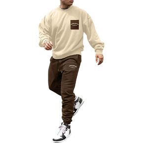 GORGLITTER Men's 2 Piece Outfits Sweat Suits Letter Graphic Crewneck Sweatshirt and Sweatpants Set