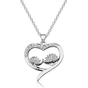 BEKECH Mother and Daughter Hedgehog Necklace CZ Hedgehog Family Love Heart Pendant Necklace Mother's Day Birthday Gifts