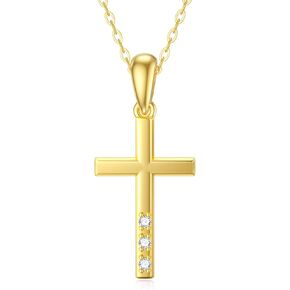 SISGEM 14K Gold Natural Diamond Cross Necklace for Women, Dainty Gold Diamond Accent Cross Pendant Jewelry Religious Blessing Gift for Mom, Wife