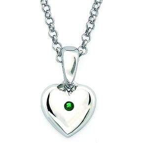 .925 Sterling Silver & Crystal Simulated Birthstone Heart Pendant Necklace with 16" Chain for Girls