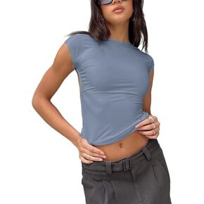 Open Back Top for Woman Sexy Backless T-Shirts Short Sleeve Cute Going Out Tops Slim Fit Crewneck Summer Casual Y2K Tops