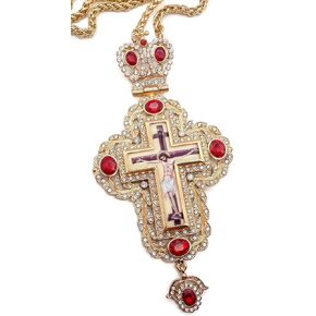 Nazareth Store Pectoral Cross Red Zircons Crystallized Christian Priest Bishop Crucifix Pendant Necklace 20" in Gift Box