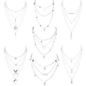 ORAZIO Layered Necklace for Women Star Ball Horn Infinity Leaf Bead Feather Shell Circle Bar Coin Pendant Necklace Chain Jewelry