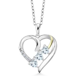 Gem Stone King 925 Silver and 10K Yellow Gold Sky Blue Aquamarine and White G-H Lab Grown Diamond Pendant Necklace For Women (0.79 Cttw with 18 Inch Chain)