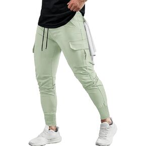 Men's Sweat Pant Stretch Joggers Sweatpants Cargo Drawstring Sports Workout Track Pants with Zipper Pockets MP1