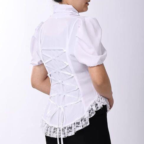 Womens Victorian Corset Tops Shirts Gothic Steampunk Lace Up Blouse in Saudi Arabia