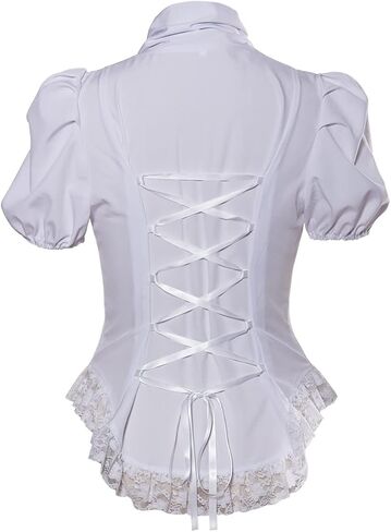 Womens Victorian Corset Tops Shirts Gothic Steampunk Lace Up Blouse in Saudi Arabia