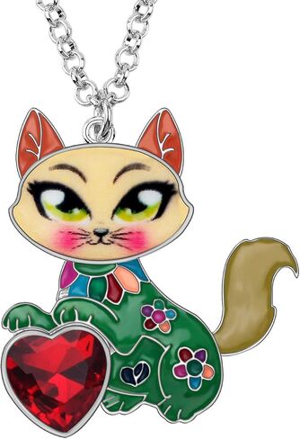 BONSNY Statement Enamel Rhinestone Chain Cat Necklaces Pendant Original Design for Women Girls Jewelry in Saudi Arabia