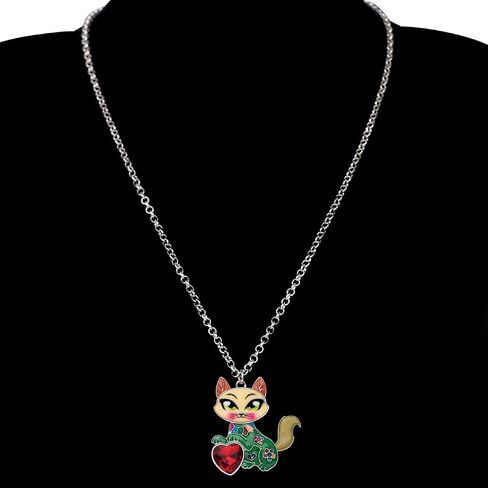 BONSNY Statement Enamel Rhinestone Chain Cat Necklaces Pendant Original Design for Women Girls Jewelry in Saudi Arabia