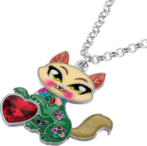 BONSNY Statement Enamel Rhinestone Chain Cat Necklaces Pendant Original Design for Women Girls Jewelry in Saudi Arabia