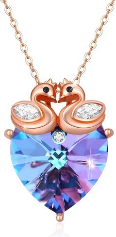 CUOKA MIRACLE Swan Necklace for Women Swan Love Heart Crystal Sterling Silver Love Heart Pendant Necklace Double Swan Couple Necklace Swans Jewelry Gift for Women Wife Girls in Saudi Arabia