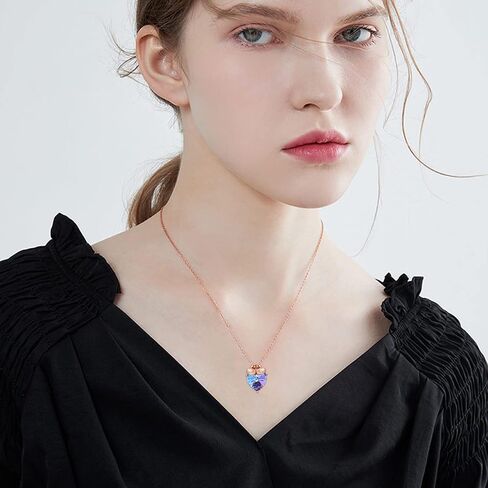 CUOKA MIRACLE Swan Necklace for Women Swan Love Heart Crystal Sterling Silver Love Heart Pendant Necklace Double Swan Couple Necklace Swans Jewelry Gift for Women Wife Girls in Saudi Arabia