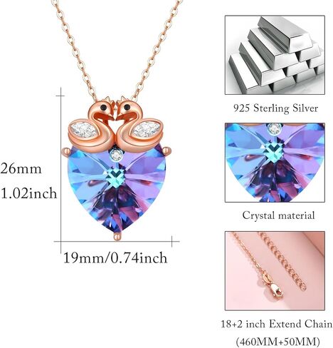 CUOKA MIRACLE Swan Necklace for Women Swan Love Heart Crystal Sterling Silver Love Heart Pendant Necklace Double Swan Couple Necklace Swans Jewelry Gift for Women Wife Girls in Saudi Arabia