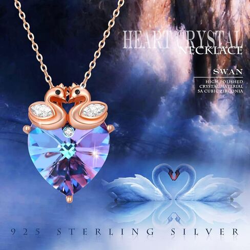 CUOKA MIRACLE Swan Necklace for Women Swan Love Heart Crystal Sterling Silver Love Heart Pendant Necklace Double Swan Couple Necklace Swans Jewelry Gift for Women Wife Girls in Saudi Arabia