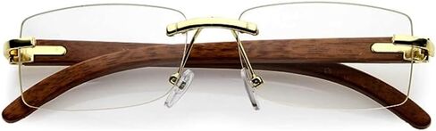 Retro Vintage Rimless Clear Lens Gold Frame Hip Hop Sunglasses Rectangle Men Women Frameless 90’s Shades Woodgrain Fashion Frameless Square Clear Tint Glasses in Saudi Arabia
