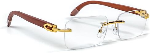 Retro Vintage Rimless Clear Lens Gold Frame Hip Hop Sunglasses Rectangle Men Women Frameless 90’s Shades Woodgrain Fashion Frameless Square Clear Tint Glasses in Saudi Arabia