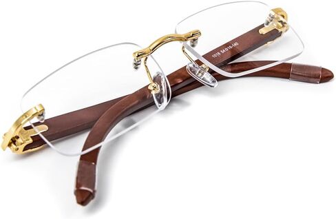 Retro Vintage Rimless Clear Lens Gold Frame Hip Hop Sunglasses Rectangle Men Women Frameless 90’s Shades Woodgrain Fashion Frameless Square Clear Tint Glasses in Saudi Arabia