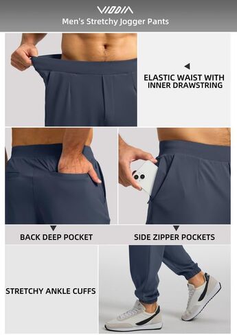 فيوديا سروال رياضي للرجال مع جيب بسحاب، سروال رياضي قابل للتمدد بقصة ضيقة للرجال للجري والتمارين الرياضية in Kuwait