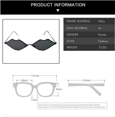 Sexy Hot lips Sunglasses, Retro Fashion Glasses, Small Frame Metal Lips Sunglasses Ocean Style Sunglasses for Women in Saudi Arabia