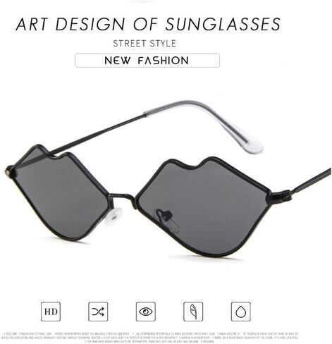 Sexy Hot lips Sunglasses, Retro Fashion Glasses, Small Frame Metal Lips Sunglasses Ocean Style Sunglasses for Women in Saudi Arabia