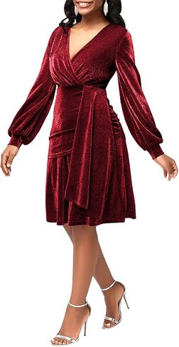 Sexy Sparkly Bodycon Dress for Women - Long Sleeve Deep V Neck Ruched Sequin Casual Club Midi Pencil Dresses in Saudi Arabia