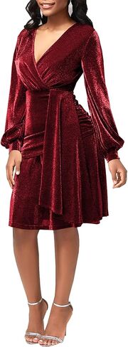 Sexy Sparkly Bodycon Dress for Women - Long Sleeve Deep V Neck Ruched Sequin Casual Club Midi Pencil Dresses in Saudi Arabia