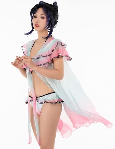 Haikyuu المرأة أنيمي قطعتين مع التستر ملابس السباحة بيكيني مجموعة ملابس السباحة Kawaii ثوب السباحة مثير الصدر مفتوحة الوردي الفراشة in Saudi Arabia