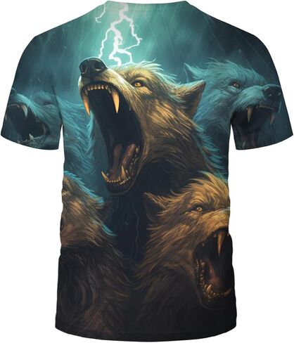 تي شيرت رجالي بطباعة ثلاثية الأبعاد على شكل حيوان كاجوال كلاسيكي برقبة دائرية على شكل ذئب in Kuwait