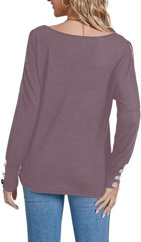 LYANER Women's Boat Neck Split Long Sleeve Cold Shoulder Casual Blouse Shirt Top in Saudi Arabia