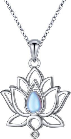 925 Sterling Silver Lotus Flower Necklace Moonstone Lotus Pendant for Women Lotus Jewelry Gift for Birthday Christmas in Kuwait
