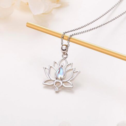 925 Sterling Silver Lotus Flower Necklace Moonstone Lotus Pendant for Women Lotus Jewelry Gift for Birthday Christmas in Kuwait