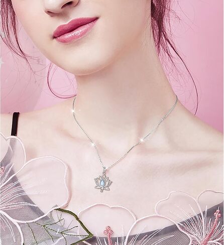 925 Sterling Silver Lotus Flower Necklace Moonstone Lotus Pendant for Women Lotus Jewelry Gift for Birthday Christmas in Kuwait