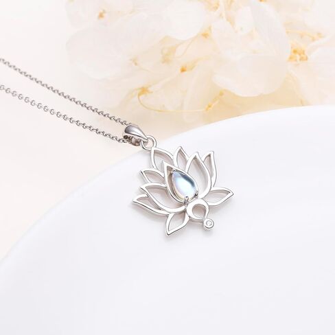925 Sterling Silver Lotus Flower Necklace Moonstone Lotus Pendant for Women Lotus Jewelry Gift for Birthday Christmas in Kuwait