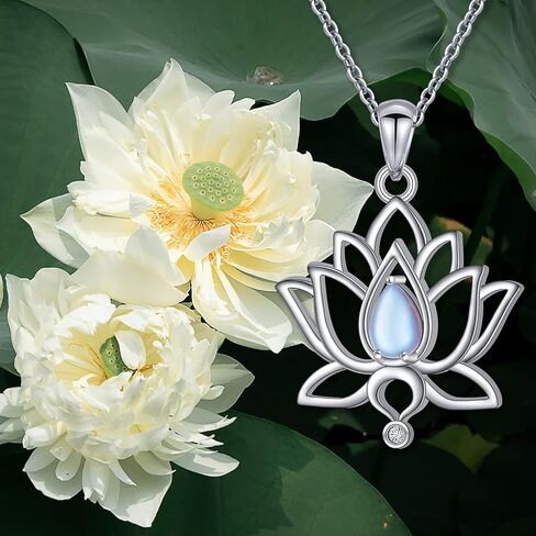 925 Sterling Silver Lotus Flower Necklace Moonstone Lotus Pendant for Women Lotus Jewelry Gift for Birthday Christmas in Kuwait