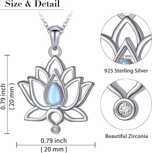 925 Sterling Silver Lotus Flower Necklace Moonstone Lotus Pendant for Women Lotus Jewelry Gift for Birthday Christmas in Kuwait